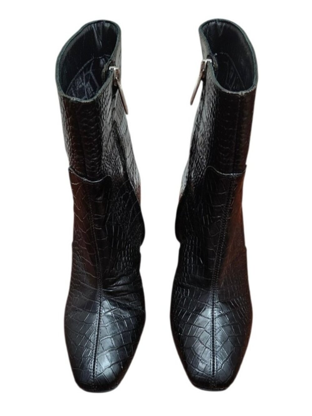 Aquatalia Black Croc Embossed Leather Ankle Boots Women's 7.5 Italy Waterproof - Picture 3 of 15